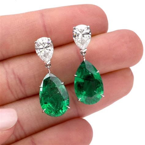 Magnificent Certified Emerald Pear Diamond Platinum Earrings | 1stdibs ...