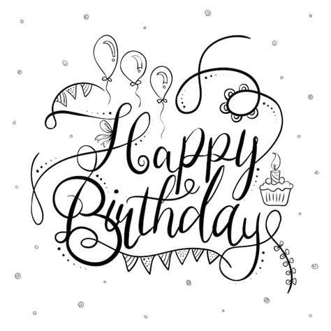Black and white happy birthday typography | Free Vector