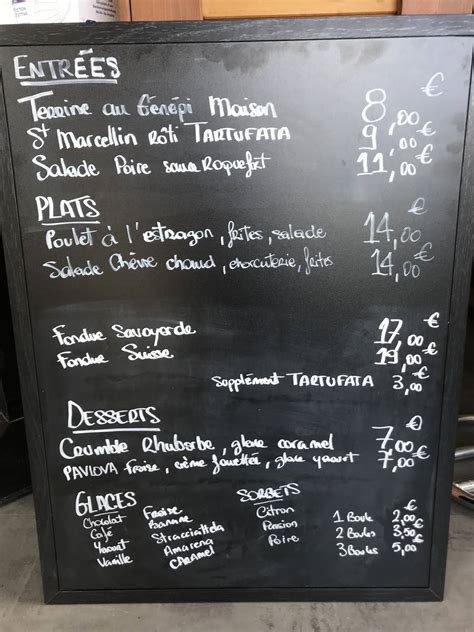 Menu at The Black Bear restaurant, Les Contamines-Montjoie