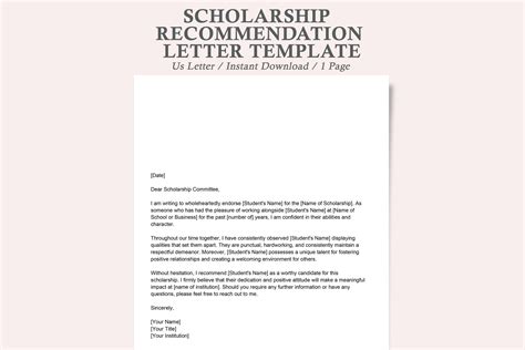 Scholarship Recommendation Letter Template,scholarship Recommendation Letter,scholarship Letter ...