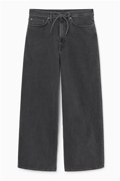 COS Extra Wide Leg Drawstring Denim Trousers in BLACK | endource