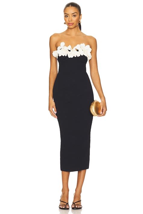 PatBO Breeze Jacquard Colorblock Midi Dress in Black | REVOLVE