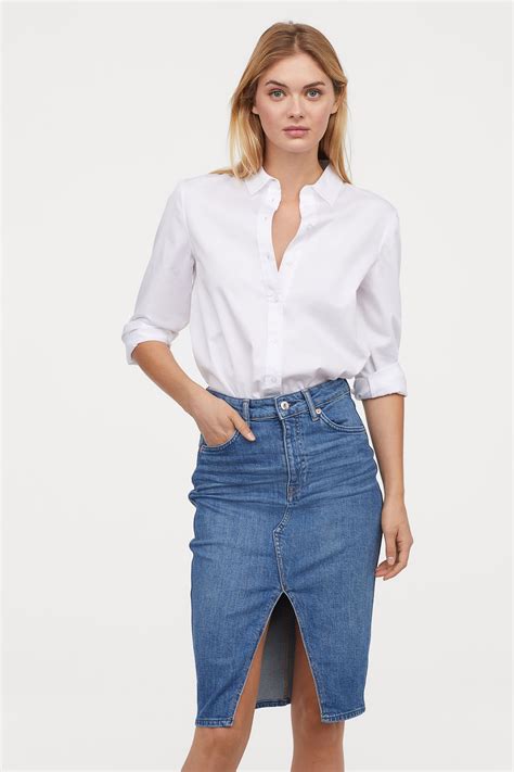 Knee-length denim skirt - Denim blue - Ladies | H&M | Denim skirts knee ...