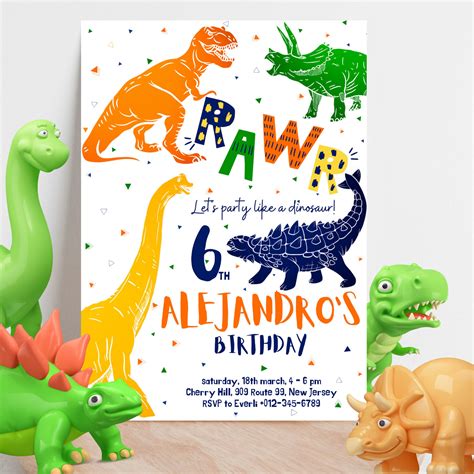 Cartoon Dinosaur Printable Party Invitations Dinosaur Invitations