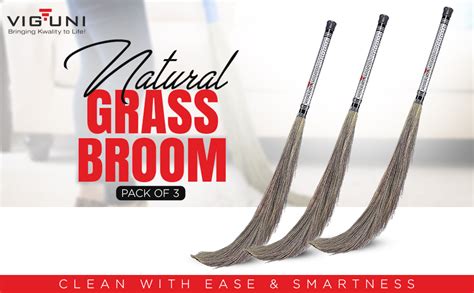 Viguni Brooms for Home & Kitchen Floor with Soft Natural Grass Long ...