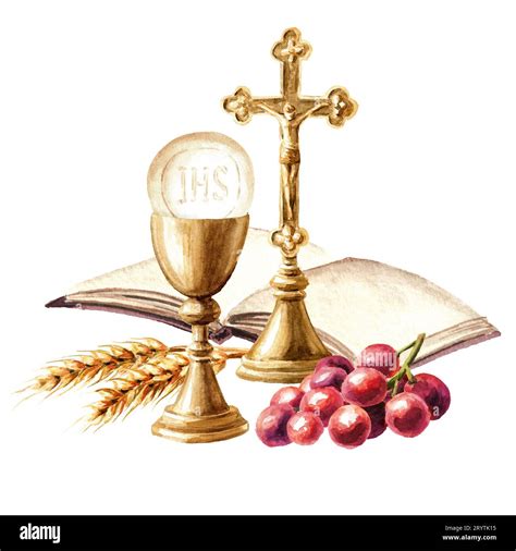 Eucharist. Holy Communion concept. Hand drawn watercolor illustration ...