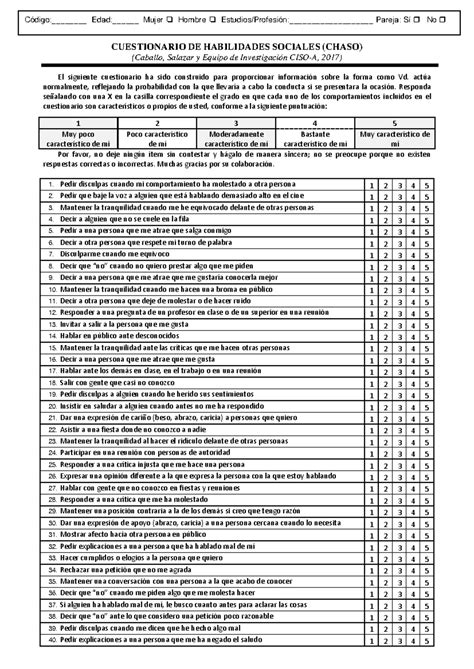 Cuestionario de Habilidades Sociales (CHASO) - Versión Final - Studocu
