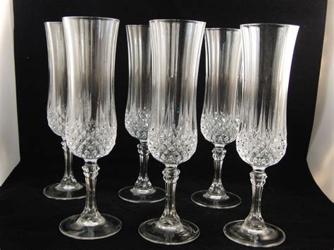 Genuine Lead Crystal Longchamp Champagne Glasses Set of 6, Made in France