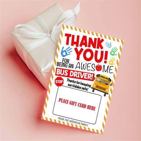 DIY Bus Driver Appreciation Gift Card Holder Template | School Bus Driver Thank You Gift Card ...