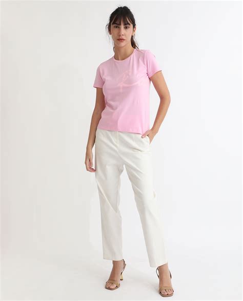 Rareism Women's Vivian Pink Cotton Fabric Short Sleeves Crew Neck ...
