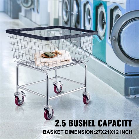 VEVOR Wire Laundry Cart, 2.5 Bushel Wire Laundry Basket with Wheels, 20 ...
