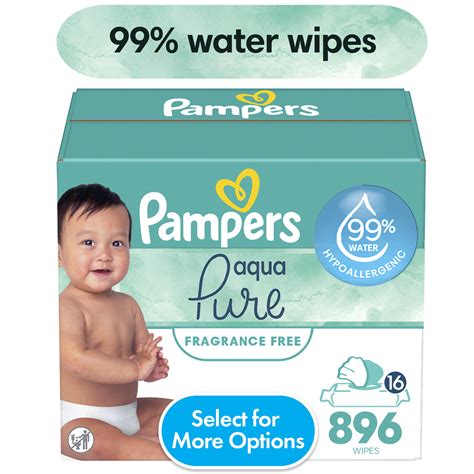 Pampers Aqua Pure Baby Wipes, 99% water, Unscented, 16-Pack 896 Wipes ...