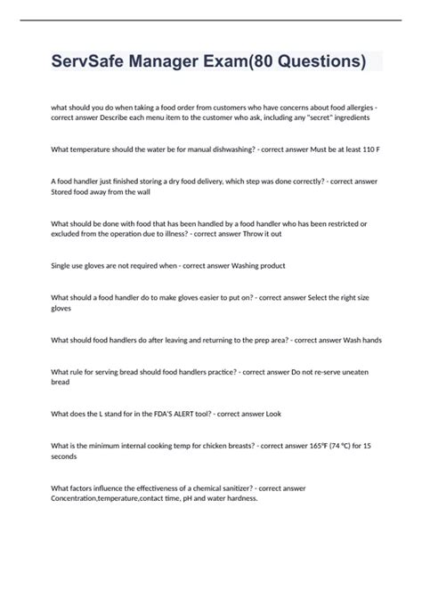 ServSafe Manager Exam(80 Questions) with completed solutions 2024 ...