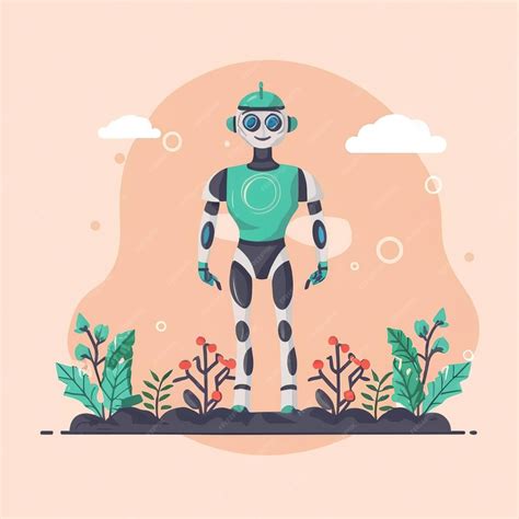 Premium Vector | 2d vector illustration colorful technology ai robot making farmer jobs helping ...