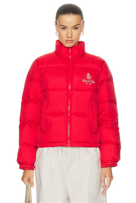 Sporty & Rich Vendome Puffer Jacket in Sports Red & Cream | FWRD