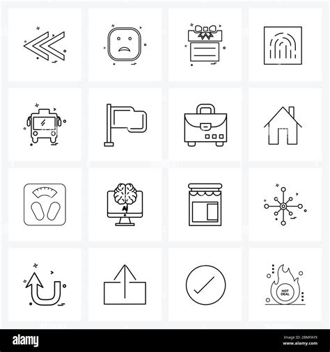 16 Interface Line Icon Set of modern symbols on identification, emoji, gift box, gift Vector ...