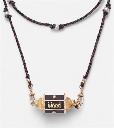 Knock on Wood 18kt gold locket necklace with diamonds in gold - Marie Lichtenberg | Mytheresa