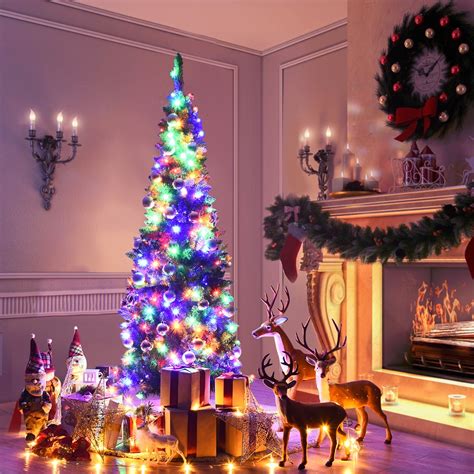 Buy Costway 6.5ft Pre-Lit Hinged Pencil Christmas Tree 250 Multicolor ...