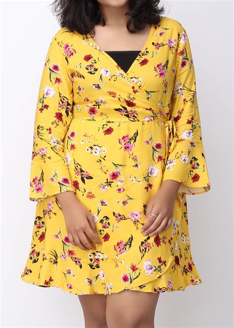 Get Floral Printed Yellow Wrap Dress at ₹ 2145 | LBB Shop