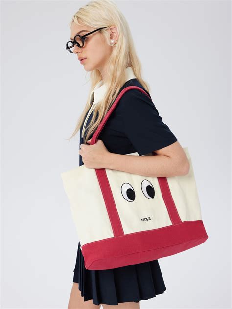 Cotton Canvas EYE EMBROIDERED CANVAS TOTE BAG For Daily Casual