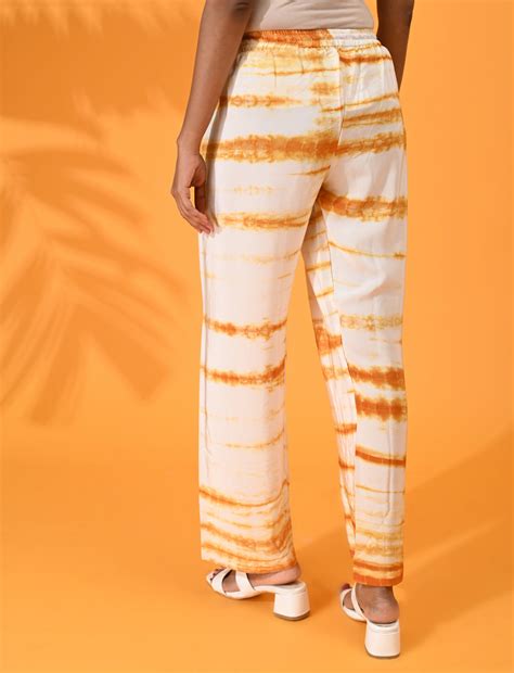 MABA Silk Crepe Shibori Trousers - Mustard, White – Maba India