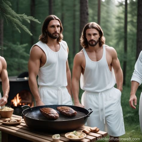 russian style jesus grilling and sauna in nature jesus is wearing ...