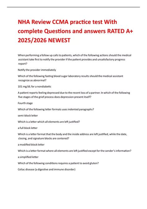 NHA Review CCMA practice test With complete Questions and answers RATED A+ 2025/2026 NEWEST ...