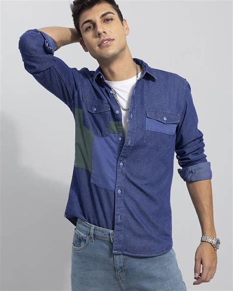Buy Men's Blue Denim Slim Fit Shirt Online at Bewakoof