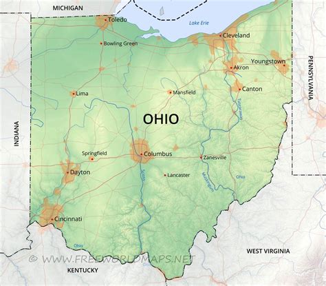 Physical map of Ohio