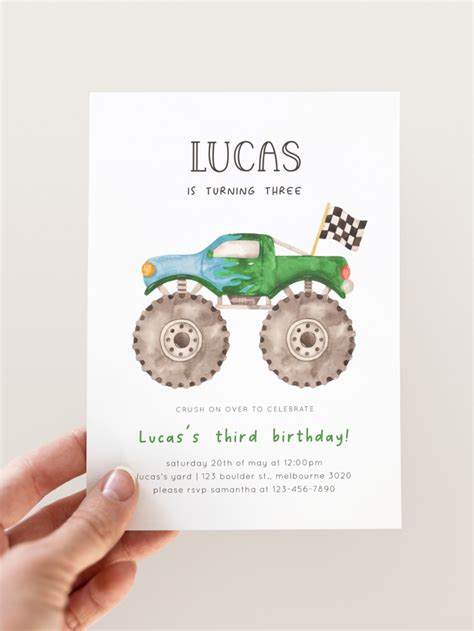 Monster truck birthday party invitation monster truck etsy – Artofit