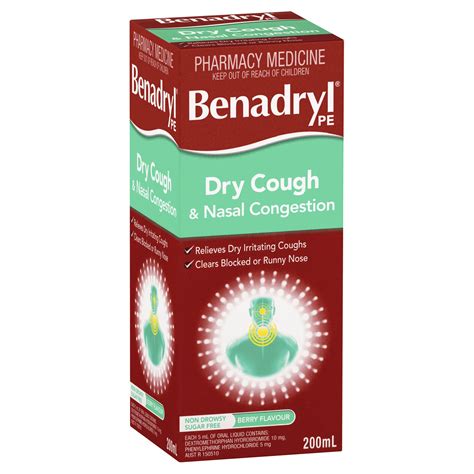 Buy Benadryl PE Dry Cough & Nasal Decongestant Cough Mixture 200ml Online - eMedical