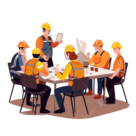 Safety Meeting, Sticker Clipart Construction Workers Meeting At Table ...