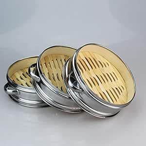 Stainless Steel Bamboo Dumplings Buns Steamer Basket Lid Pot 14.5cm ...