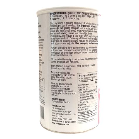 Yerba Prima Psyllium Whole Husks Colon Cleanser, 12 oz can