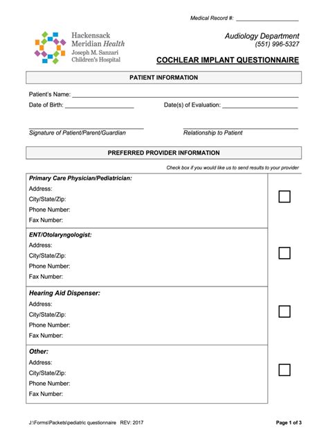 Fillable Online COCHLEAR IMPLANT QUESTIONNAIRE Fax Email Print - pdfFiller