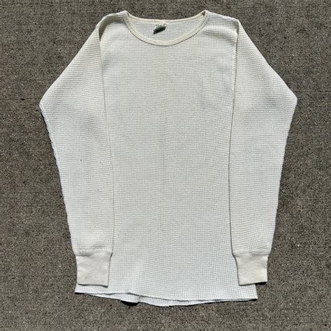 Vintage 80s Waffle Knit Thermal Long Sleeve Shirt... - Depop