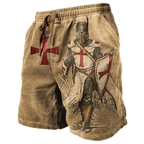 Men's Graphic Knights Templar Cross Sweat Shorts Beach Shorts Terry ...