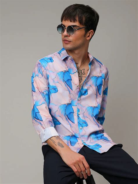 ₹899 | Campus Sutra men's Sky Blue & Ivory White Marble Shirt - Campussutra