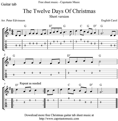 Free Sheet Music Scores: The Twelve Days Of Christmas, free guitar ...