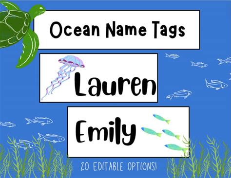 Name Tags| Editable | Ocean Animals! by Miss G Teaches | TPT