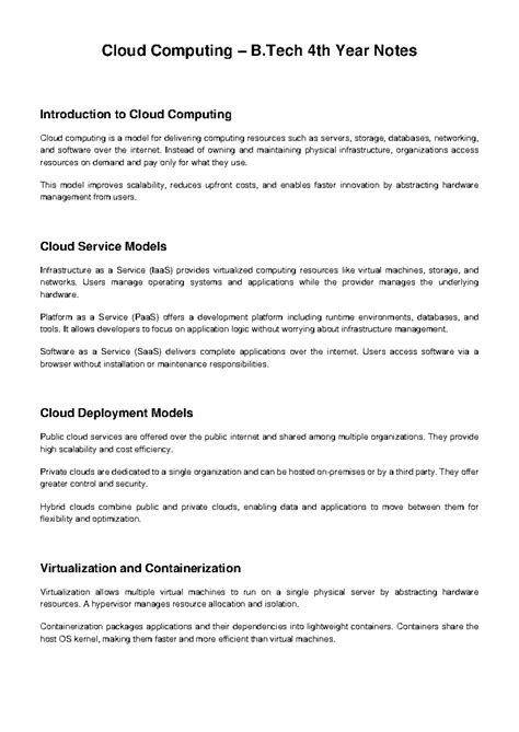 B.Tech 4th Year Cloud Computing Notes: Intro to Cloud Models - Studocu