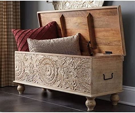 JAE Furniture Wooden Carved Coffee Table with Storage | Wooden Trunk ...
