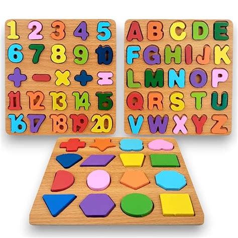 WUDLY® 3-in-1 Wooden Learning Puzzle Board Set | Numbers 1–20, Alphabet ...