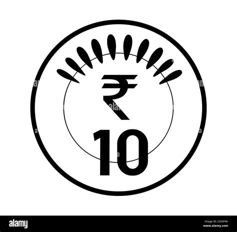 Indian 10 rupees coin. The coin is depicted in black and white. Vector ...