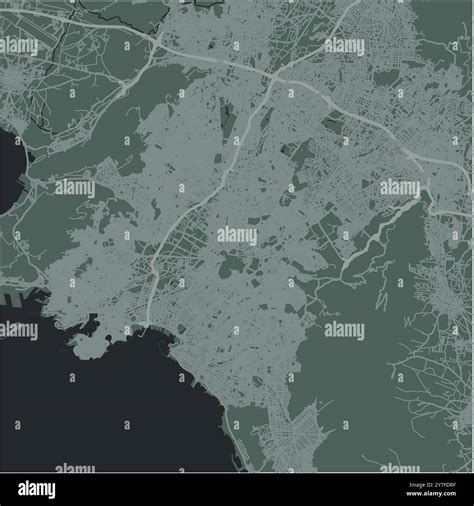 Map of Athens in Greece in a smooth dark style. Contains layered vector with roads water, parks ...