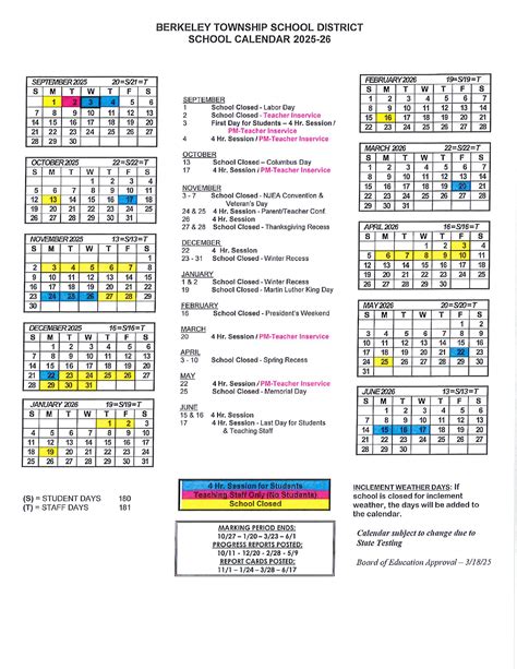 Berkeley Township School District Calendar 25-26 Revised [PDF] - EduCounty