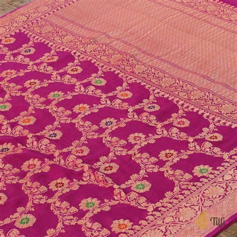 Magenta Pure Chiffon Georgette Banarasi Handloom Saree - Tilfi