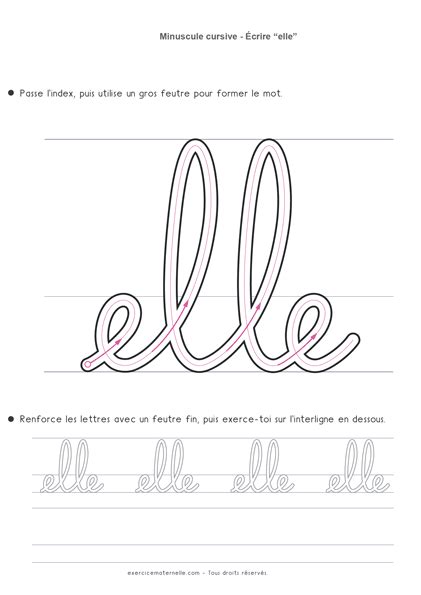 Fiche écriture cursive GS Maternelle | Copie des mots Grande Section