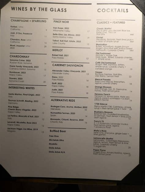 Menu at Malio's Beach House restaurant, Saint Pete Beach