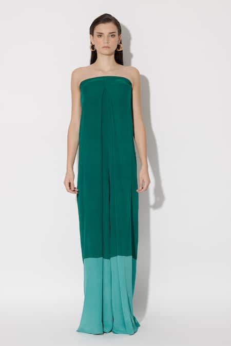 Buy Green Crepe Straight Carlos Overlapping Pannel Jumpsuit For Women ...